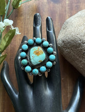 Load image into Gallery viewer, Native American Sterling Silver Blue Turquoise Cluster Adjustable Ring. K Yazzie