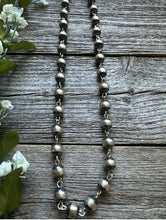 Load image into Gallery viewer, 10mm 18 inch Striped Sterling Silver Pearls Rosary Bead Necklace.