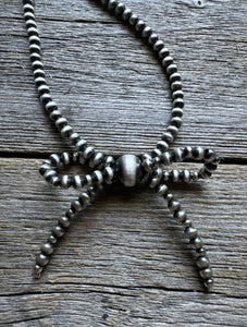 Bow Sterling Silver 4mm Pearls Bead Necklace. 18 Inch. Gift