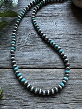 Load image into Gallery viewer, Sterling Silver Blue Turquoise W 6mm Pearls Bead Necklace. 18 inch