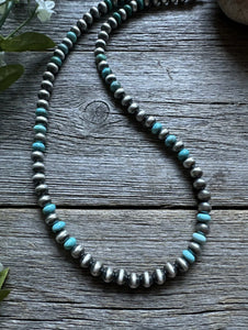 Sterling Silver Blue Turquoise W 6mm Pearls Bead Necklace. 18 inch