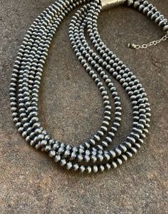 5mm Multi Strand 925 Sterling Silver Oxidized Pearls Bead Necklace 26 Inch