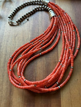 Load image into Gallery viewer, Sterling Silver Multi Strand Orange Bamboo Coral Pearls Bead Necklace 28 Inch