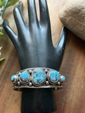 Load image into Gallery viewer, Navajo Native American Sterling Silver Blue Turquoise Row Cuff Bracelet J Nelson