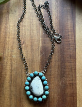Load image into Gallery viewer, Navajo Sterling Silver White Buffalo Turquoise Cluster Chain Lariat Necklace CY