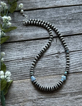 Load image into Gallery viewer, Golden Hill Turquoise Sterling Silver Nuggets Pearls Bead Necklace. 18 inch