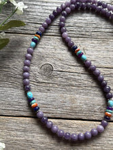 Load image into Gallery viewer, Sterling Silver Multi Color Stone Purple Bead Necklace. 18 inch. Gift