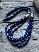 Load image into Gallery viewer, Sterling Silver Multi Strand Lapis W Pearls Bead Necklace. 28 inch
