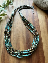Load image into Gallery viewer, Sterling Silver Multi Strand Blue Green Turquoise Faceted Bead Necklace 24 inch
