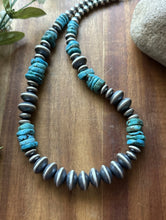 Load image into Gallery viewer, Sterling Silver Blue Turquoise W Flat Saucer Pearls Bead Necklace. 18 inch