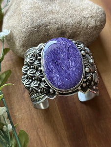 Native American Sterling Silver Purple Charoite Cuff Bracelet H Happy Piasso
