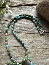 Load image into Gallery viewer, Bow Blue Green Turquoise Sterling Silver Pearls Bead Necklace. 18 Inch. Gift