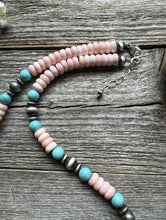 Load image into Gallery viewer, Sterling Silver Pink Conch Blue Turquoise Bead Necklace 20 Inch. Gift