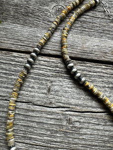 Sterling Silver Bumblebee Jasper W 6mm Pearls Bead Necklace. 18 inch