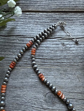 Load image into Gallery viewer, Sterling Silver Multi Bead Orange Spiny Oyster W Pearls Bead Necklace 18 inch