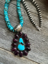 Load image into Gallery viewer, Navajo sterling silver turquoise purple spiny pendant