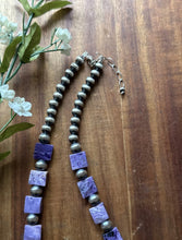 Load image into Gallery viewer, Sterling Silver Purple Charoite W Pearls Bead Necklace. 18 Inch Gift
