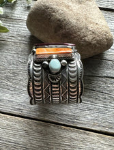 Load image into Gallery viewer, Andy Cadman Sterling Silver Purple Orange Spiny Oyster Cuff Bracelet. Navajo