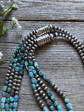Load image into Gallery viewer, Sterling Silver Multi Strand Blue Turquoise Nuggets Pearls Bead Necklace 30 inch