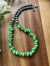 Load image into Gallery viewer, Sterling Silver Green Turquoise Pearls Bead Necklace. 18 inch. Gift
