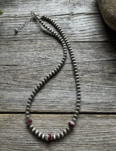 Load image into Gallery viewer, Sterling Silver 4mm Pearls Purple Spiny Oyster Bead Necklace Choker 14 inch