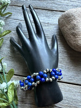 Load image into Gallery viewer, Floral Sterling Silver Blue Lapis Pearls Bead Bracelet. 7 Inch