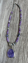 Load image into Gallery viewer, Handmade Navajo Sterling Silver and Charoite Pendent. Charoite with Necklace