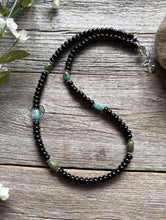 Load image into Gallery viewer, Sterling Silver Black Onyx Turquoise Bead Necklace. 18 Inch Gift