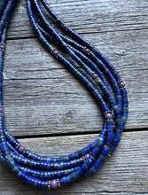 Load image into Gallery viewer, Sterling Silver Multi Strand Stone Lapis Purple Charoite Bead Necklace. 26 inch