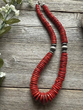 Load image into Gallery viewer, Southwestern Sterling Silver Graduated Bamboo Red Coral Bead Necklace 18 inch