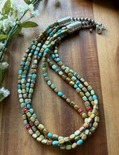 Load image into Gallery viewer, Sterling Silver Multi Strand Blue Green Turquoise Pearls Bead Necklace 22 Inch
