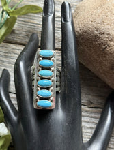 Load image into Gallery viewer, Native American Sterling Silver Blue Turquoise Ring. Size 9.5 Travis J