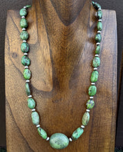 Load image into Gallery viewer, Sterling Silver Green Turquoise Nuggets W Pearls Bead Necklace. 20 Inch