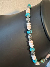 Load image into Gallery viewer, Sterling silver pink conch turquoise bead necklace 18 inch