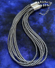 Load image into Gallery viewer, 4mm Multi Strand 925 Sterling Silver Oxidized Pearls Bead Necklace 32 Inch