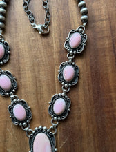 Load image into Gallery viewer, Navajo Handmade Sterling Silver Pink Conch Lariat Pearls Chain Bead Necklace E