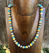 Load image into Gallery viewer, Sterling Silver Bumblebee Jasper Turquoise W Pearls Bead Necklace. 18 inch