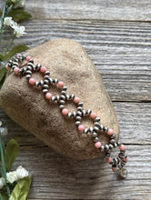 Load image into Gallery viewer, Floral Sterling Silver Pink Conch Pearls Bead Bracelet. 6.5 Inch