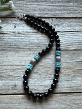 Load image into Gallery viewer, Sterling Silver Black Onyx Turquoise Bead Necklace. 18 Inch Gift