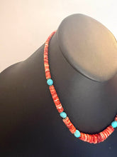 Load image into Gallery viewer, Sterling silver orange spiny oyster turquoise necklace 18 inch