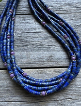 Load image into Gallery viewer, Sterling Silver Multi Strand Stone Lapis Purple Charoite Bead Necklace. 26 inch