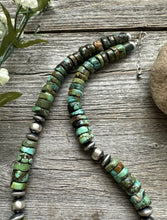 Load image into Gallery viewer, Southwestern 925 Sterling Silver Green Turquoise Heishi Bead Necklace. 20 inch