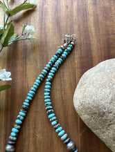 Load image into Gallery viewer, Sterling Silver Graduated Vibrant Rondelle Blue Turquoise Bead Necklace 18 inch