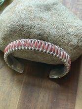Load image into Gallery viewer, Navajo Native Sterling Silver Red Coral Cluster Cuff Bracelet Signed