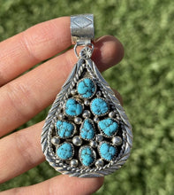Load image into Gallery viewer, Navajo Native American Handmade Sterling Silver Turquoise Cluster Pendant Signed