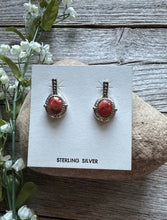 Load image into Gallery viewer, Navajo 925 Sterling Silver Red Spiny Oyster Handmade Earrings