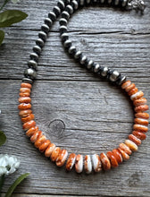 Load image into Gallery viewer, Sterling Silver Orange Spiny Oyster W Pearls Bead Necklace 18 inch