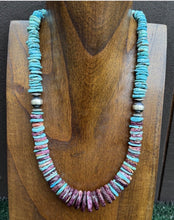 Load image into Gallery viewer, Sterling Silver Graduated Purple Spiny Oyster Turquoise Pearls Bead Necklace 18”