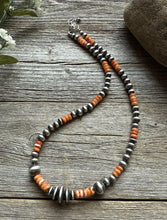 Load image into Gallery viewer, Orange Spiny Oyster Multi Graduated Sterling Silver Pearls Bead Necklace 18 inch