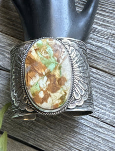 Sunshine Reeves Sterling Silver Green Royston Turquoise Cuff Bracelet. Navajo